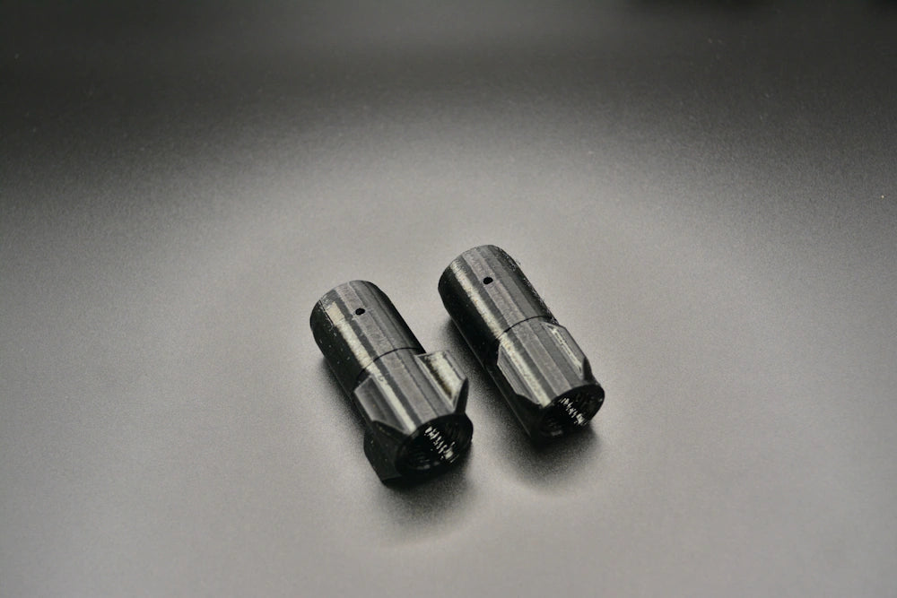 Black threaded adapters for the NateChrony ballistic chronograph for all air rifles and air guns.